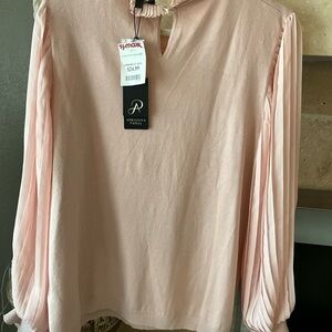 Adrianna Papell Blush Pleated Sleeve Blouse